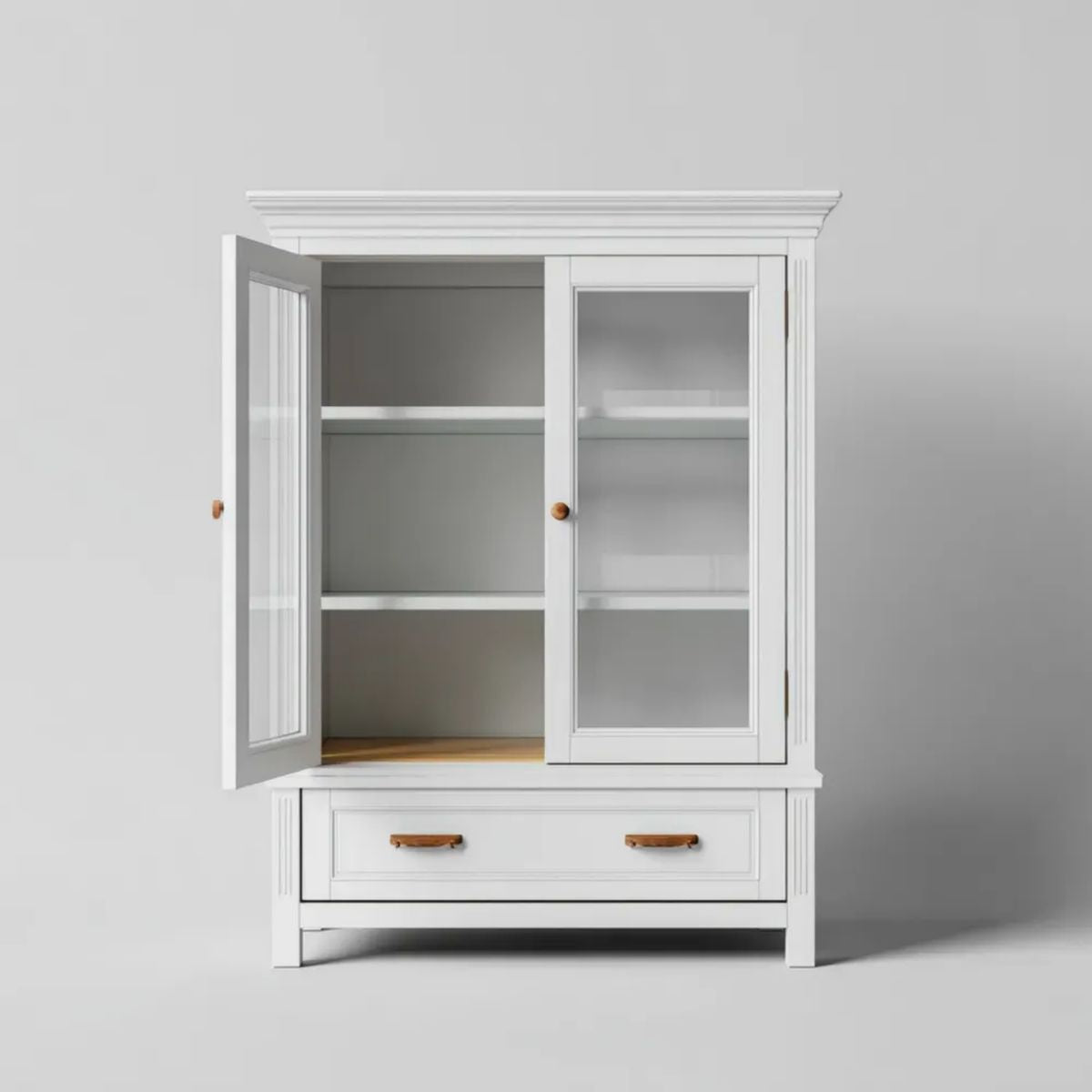 Biała witryna z MDF i szkła 100 × 40 × 190 cm, 2 drzwi i szuflada