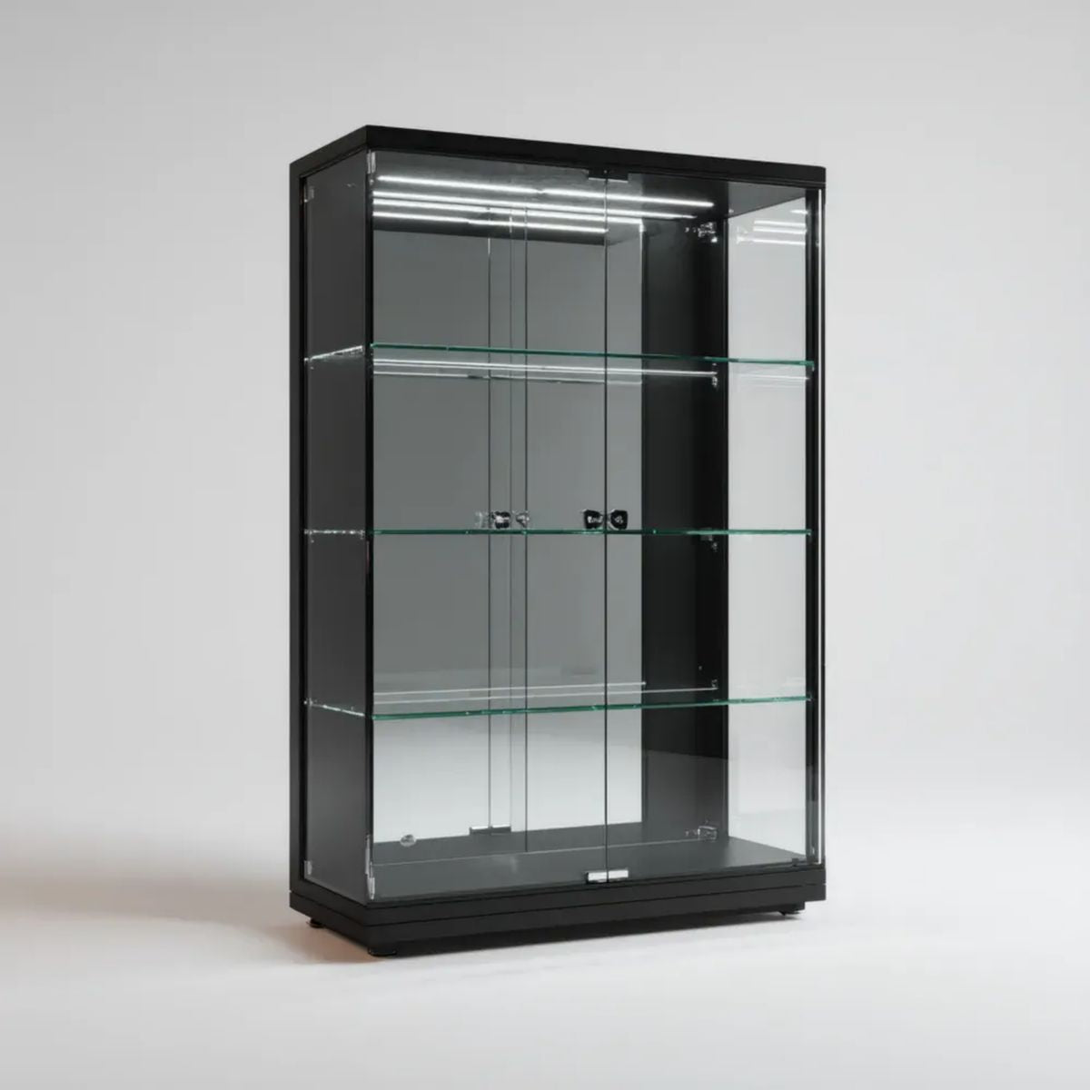 Szklana witryna aluminiowa czarna 80 x 40 x 120 cm z 3 półkami