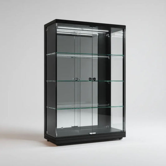 Szklana witryna aluminiowa czarna 80 x 40 x 120 cm z 3 półkami