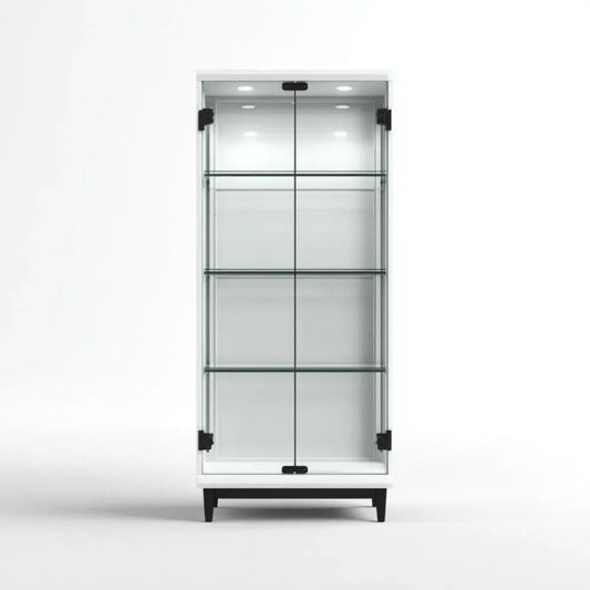 Biała witryna szklana z płyty MDF i szkła hartowanego, 80 × 40 × 180 cm