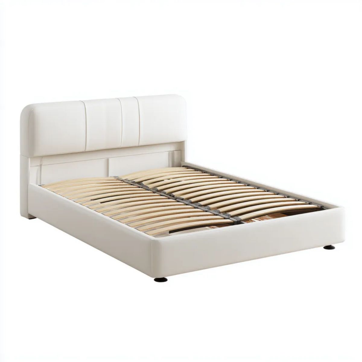 Białe łóżko tapicerowane ze skóry syntetycznej PU 160 x 200 cm ze stelażem listwowym