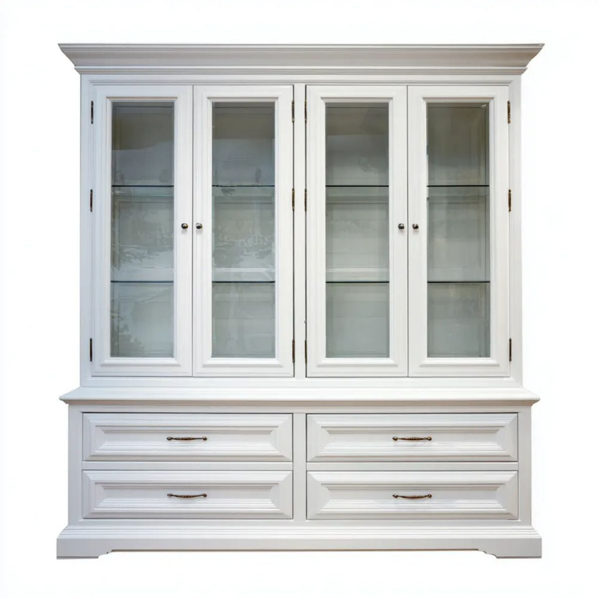 Biała witryna z płyty MDF i szkła, 4 drzwi i 4 szuflady, 200 × 45 × 220 cm