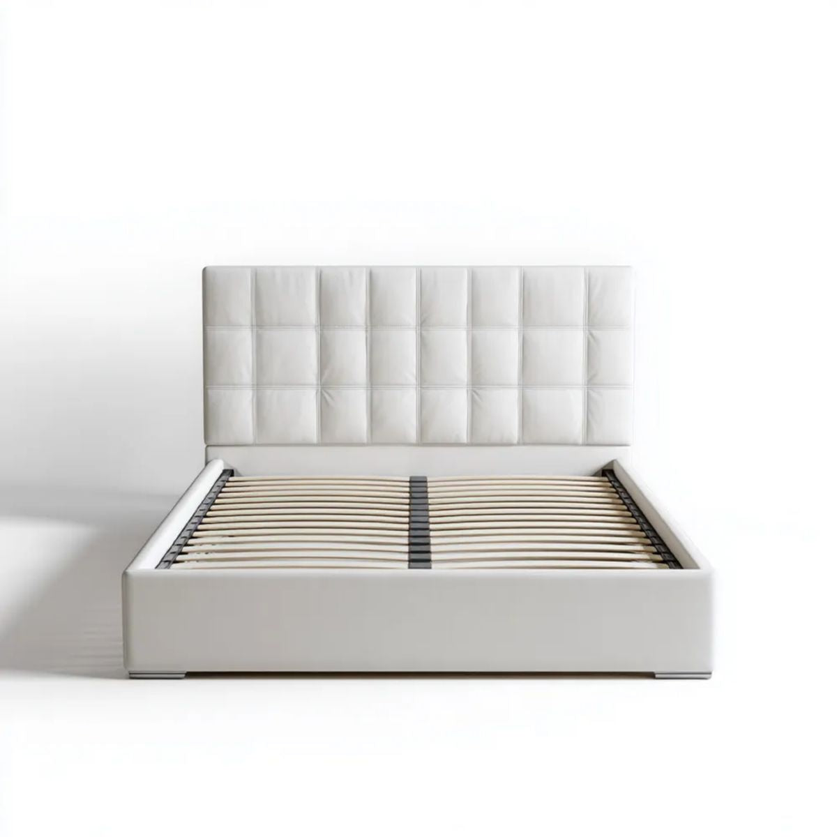 Łóżko tapicerowane z ramą ze skóry syntetycznej PU, białe, 160 × 200 cm