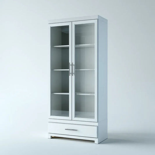 Witryna stojąca biała z płyty MDF i szkła hartowanego, 80 x 40 x 180 cm