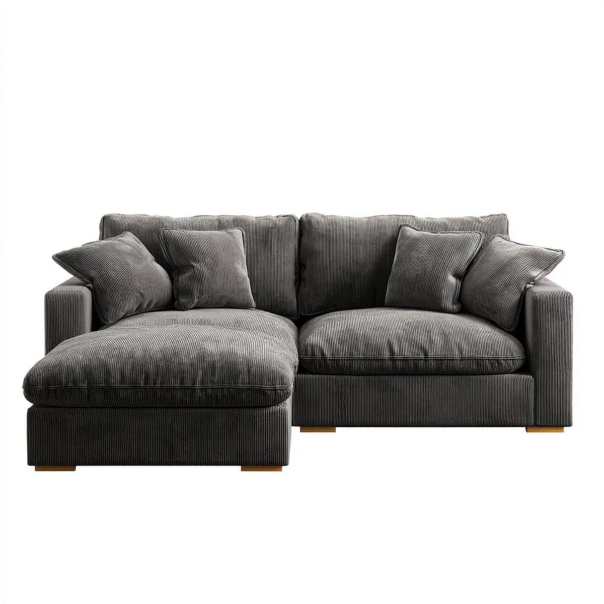 Grafitowa sofa narożna ze sztruksu z lewym szezlongiem, 240 x 150 x 85 cm