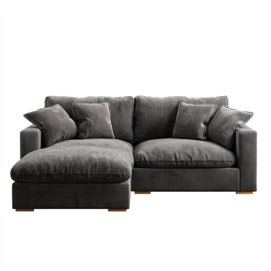 Grafitowa sofa narożna ze sztruksu z lewym szezlongiem, 240 x 150 x 85 cm