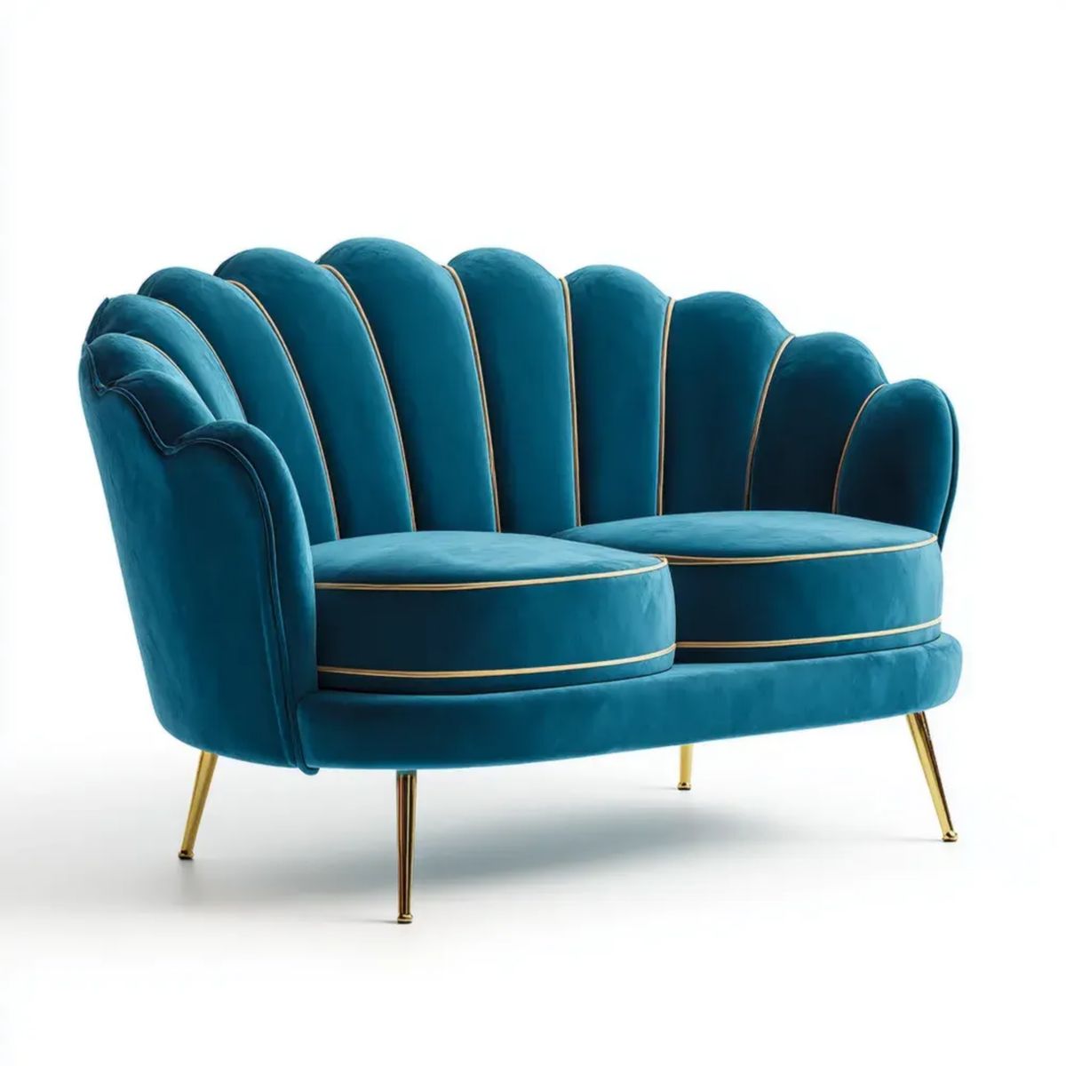 Dwuosobowa sofa turkusowa z weluru 145 × 78 × 80 cm, półokrągła