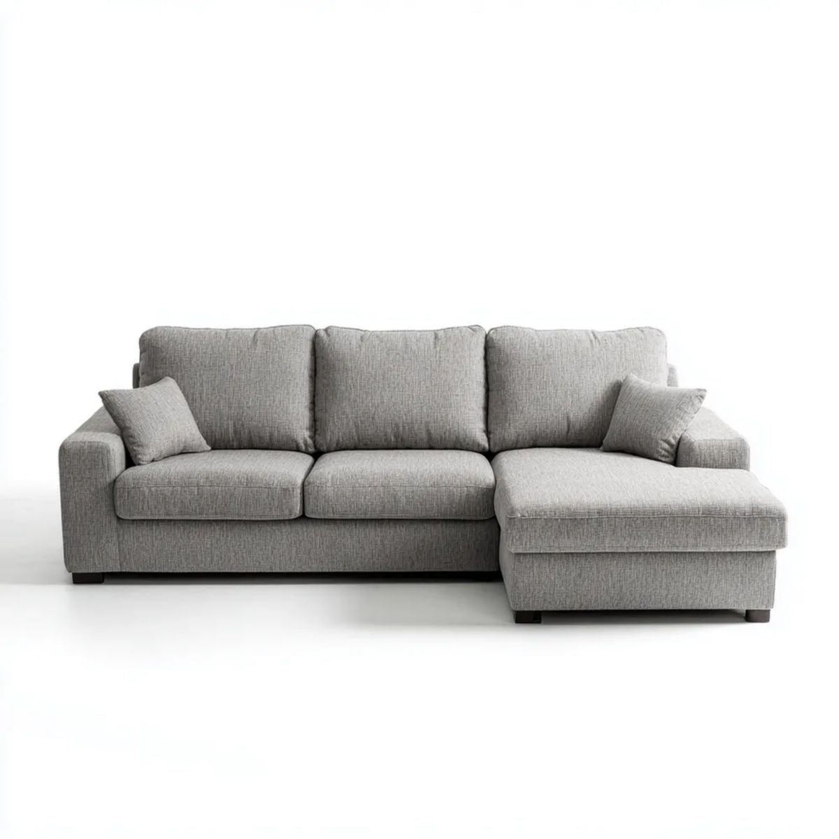 Szara sofa narożna z prawym szezlongiem z tkaniny, 250 × 160 × 88 cm