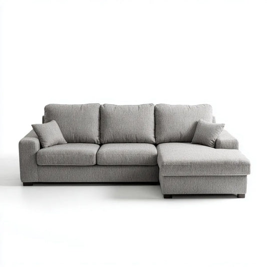 Szara sofa narożna z prawym szezlongiem z tkaniny, 250 × 160 × 88 cm