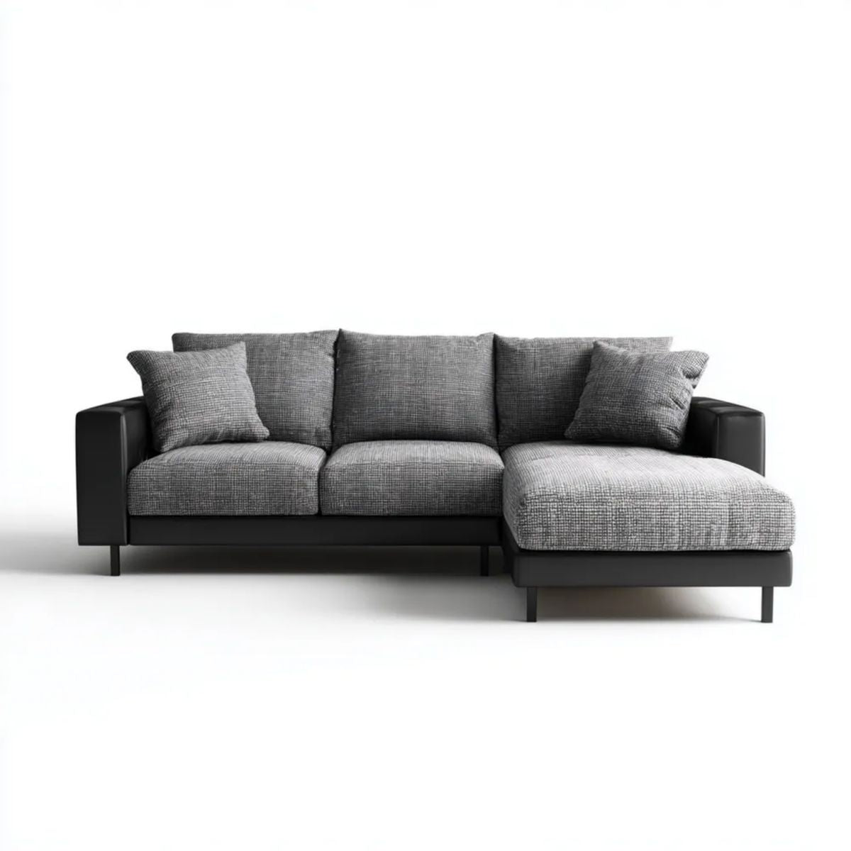 3-osobowa sofa narożna w kształcie L z prawym szezlongiem, poliester, szaro-czarna, 270 x 160 x 85 cm