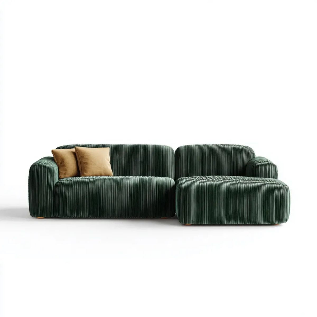 Modułowa sofa z szezlongiem ze sztruksu, ciemnozielona, 260 x 160 x 75 cm