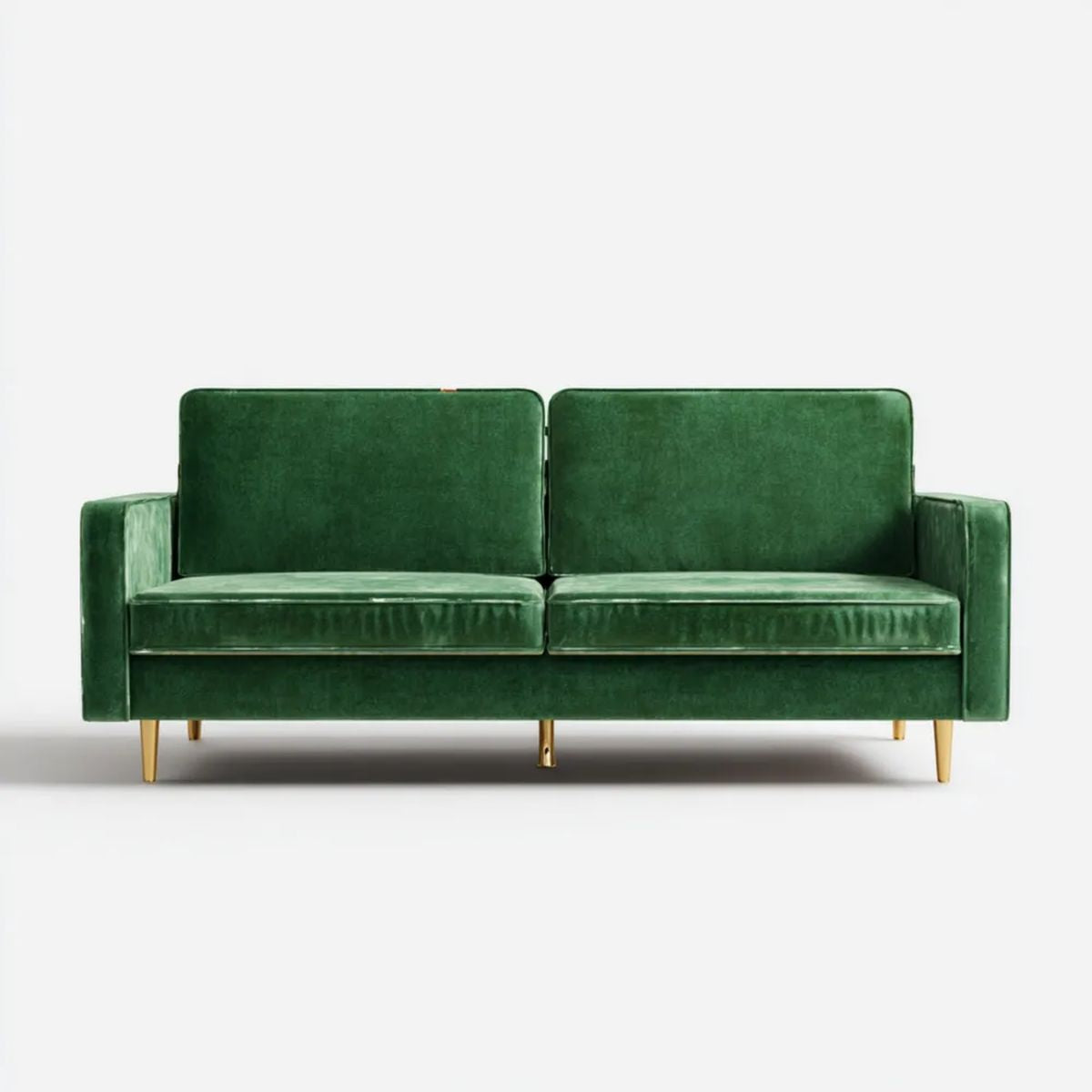 Dwuosobowa sofa z aksamitną tapicerką, ciemnozielona ze złotymi nogami, 160 x 82 x 82 cm