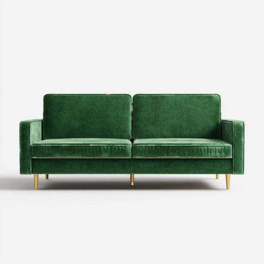 Dwuosobowa sofa z aksamitną tapicerką, ciemnozielona ze złotymi nogami, 160 x 82 x 82 cm