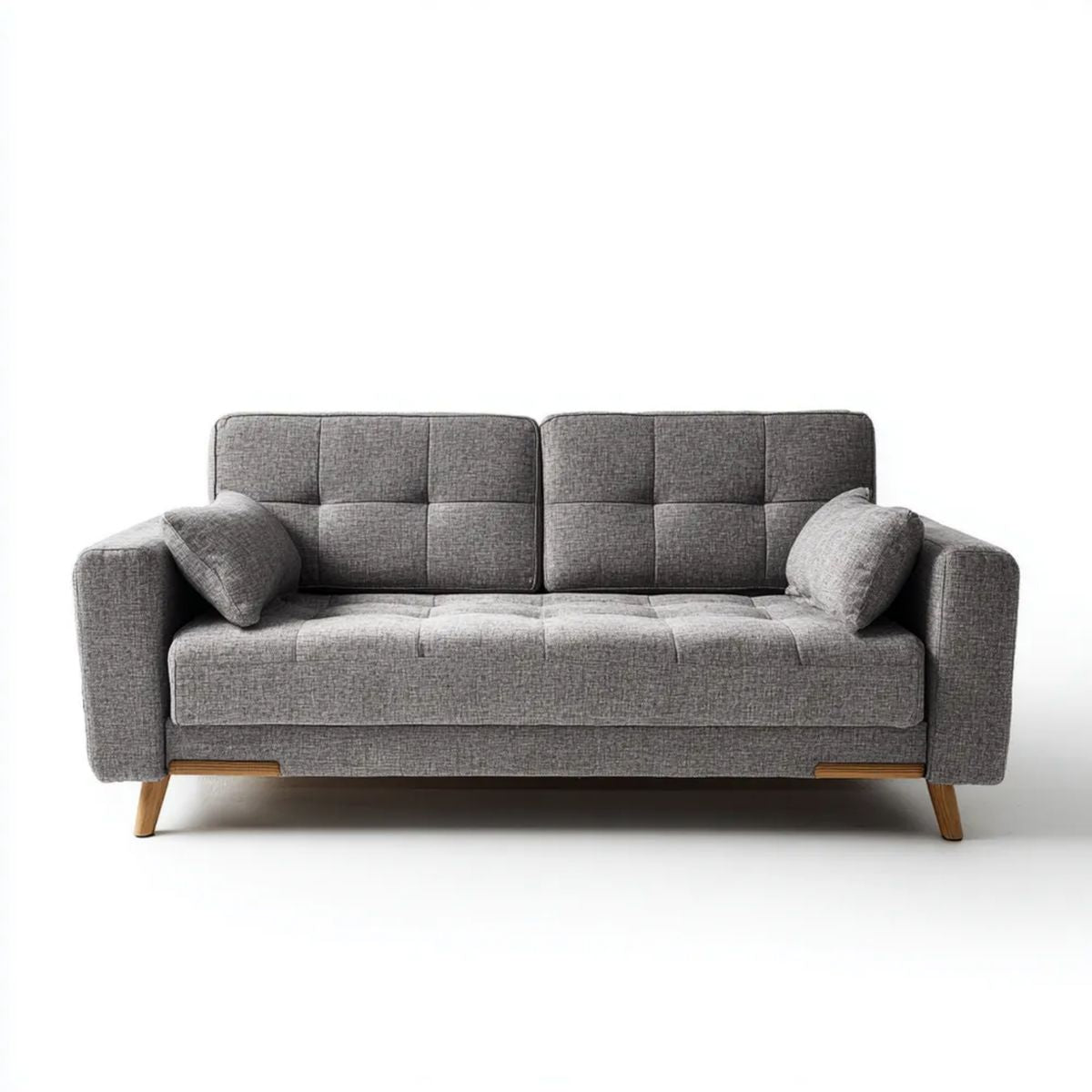 Szara sofa dwuosobowa z tapicerką poliestrową, 180 × 85 × 85 cm