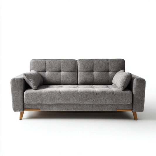 Szara sofa dwuosobowa z tapicerką poliestrową, 180 × 85 × 85 cm