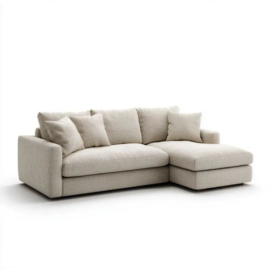 Prawostronna sofa narożna z szezlongiem z tkaniny kremowa 250 x 160 x 85 cm