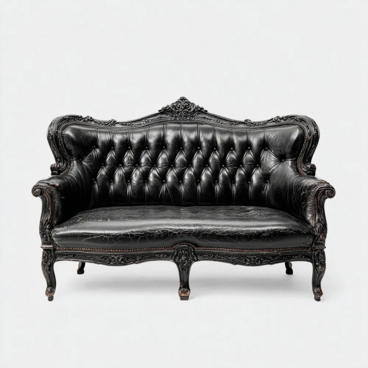 Dwuosobowa sofa drewniana z tapicerką PU, czarna, 170 x 75 x 110 cm