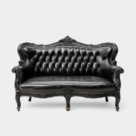 Dwuosobowa sofa drewniana z tapicerką PU, czarna, 170 x 75 x 110 cm