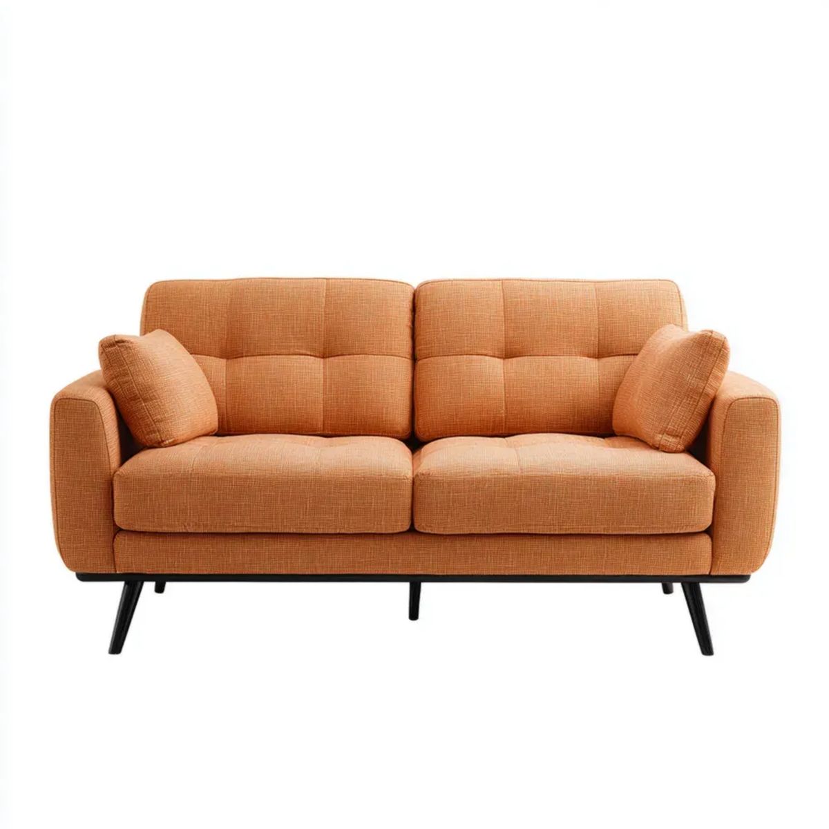 Dwuosobowa sofa pomarańczowa z tapicerką poliestrową, czarnymi nogami, 180 x 82 x 84 cm