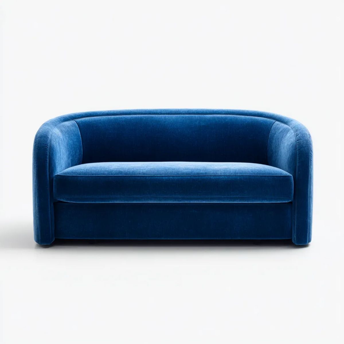 Dwuosobowa sofa granatowa z tapicerką z weluru poliestrowego, 150 × 82 × 78 cm, zaokrąglona