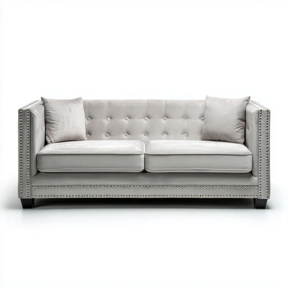 Dwuosobowa sofa Chesterfield z weluru, jasnoszara, 168 x 86 x 78 cm