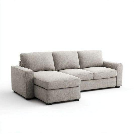 Sofa narożna w kształcie L z lewostronnym szezlongiem, poliestrowa, jasnoszara, 260 × 160 × 86 cm