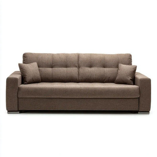 Trzyosobowa sofa brązowa z tapicerką poliestrową 210 x 90 x 85 cm