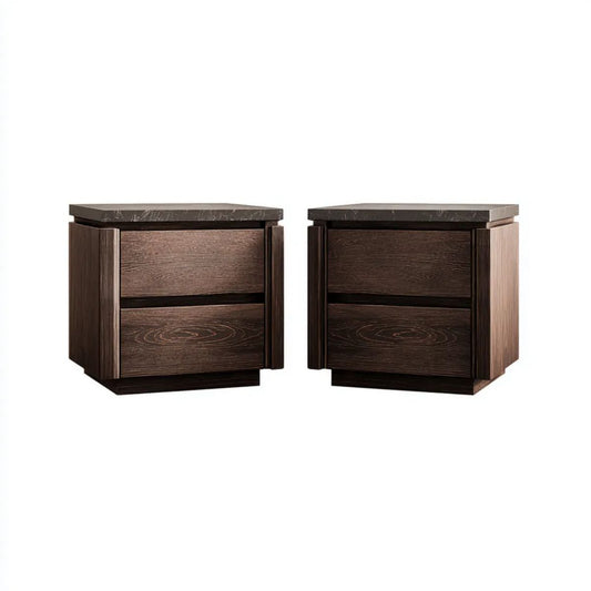 Zestaw 2 drewnianych szafek nocnych MDF ciemnobrązowych/czarnych 50 x 40 x 50 cm z 2 szufladami