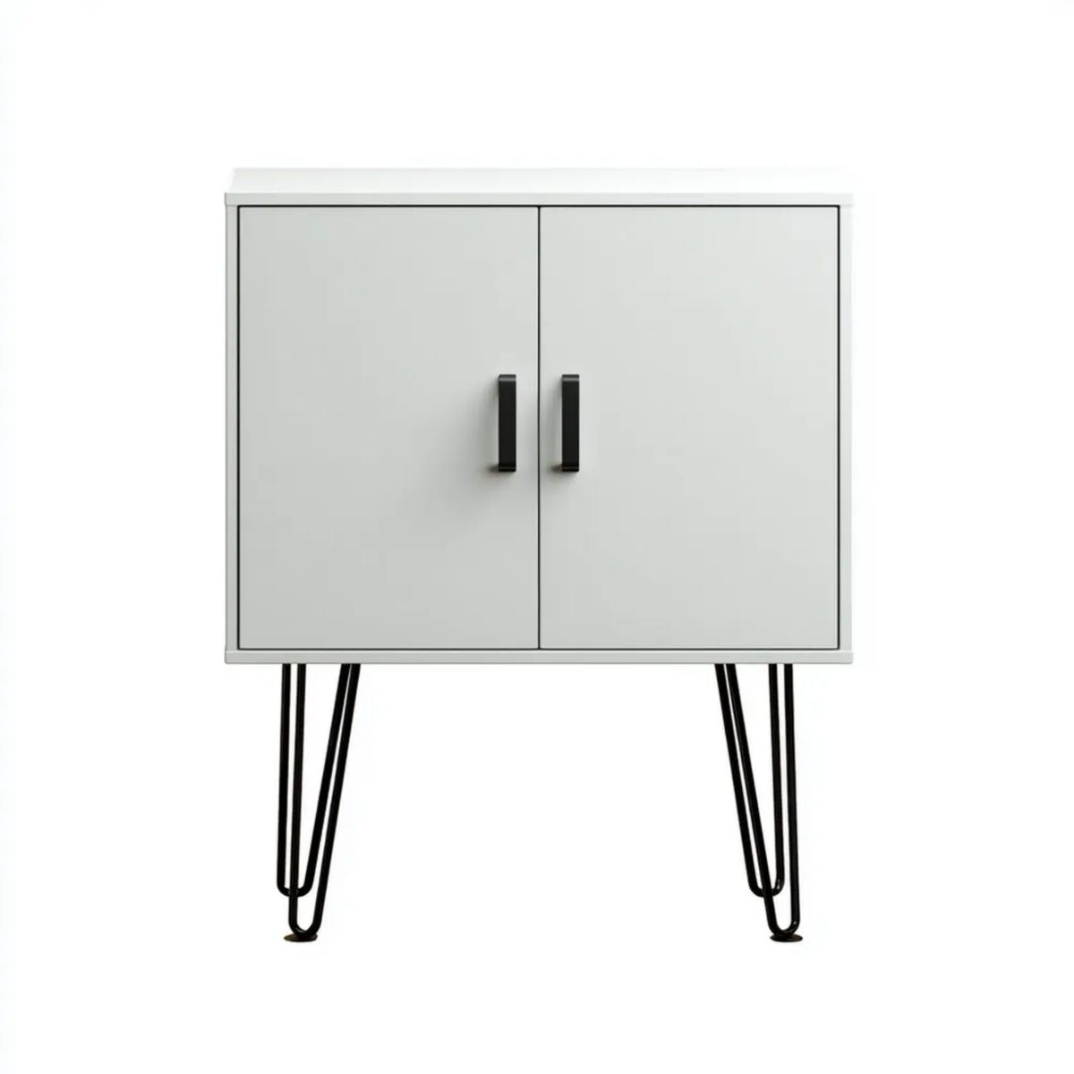 Biała szafka dwudrzwiowa z MDF na metalowych nogach, 80 × 40 × 100 cm
