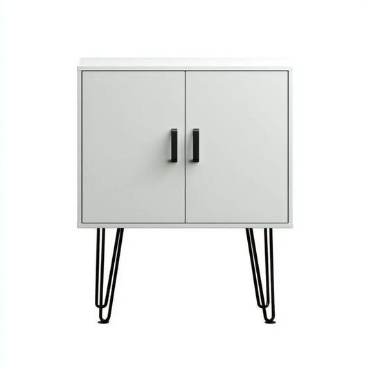 Biała szafka dwudrzwiowa z MDF na metalowych nogach, 80 × 40 × 100 cm