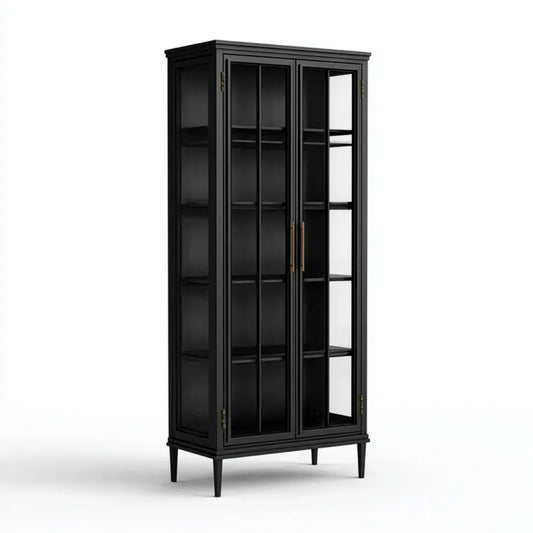 Czarna witryna szklana z płyty MDF 105 × 40 × 190 cm