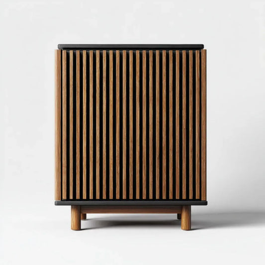 Prostokątna szafka dekoracyjna z MDF i bambusa brązowo-czarna 90 × 40 × 120 cm