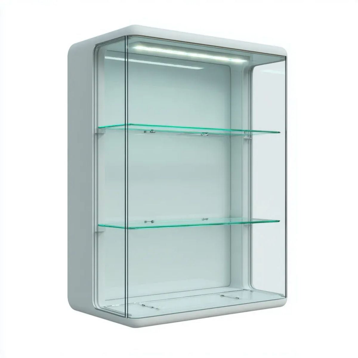 Wisząca witryna biała z aluminium i szkła hartowanego 60 x 20 x 80 cm z oświetleniem LED