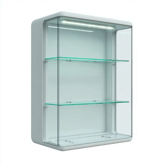 Wisząca witryna biała z aluminium i szkła hartowanego 60 x 20 x 80 cm z oświetleniem LED