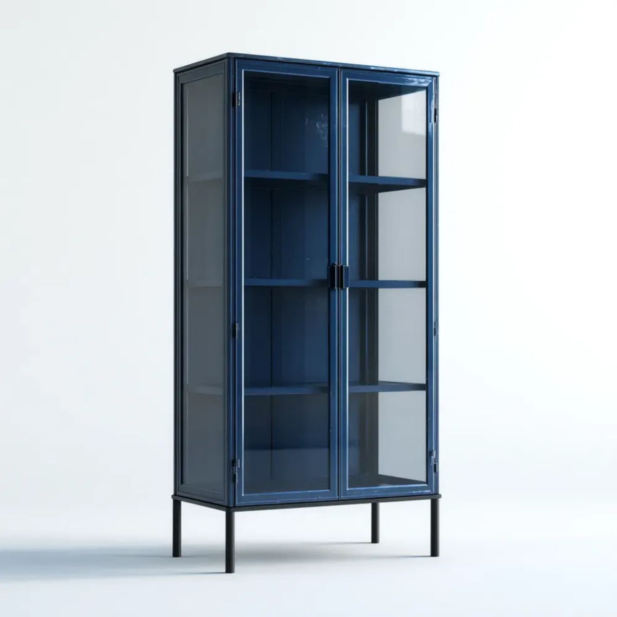 Granatowa metalowa witryna ze szkłem 90 × 40 × 180 cm