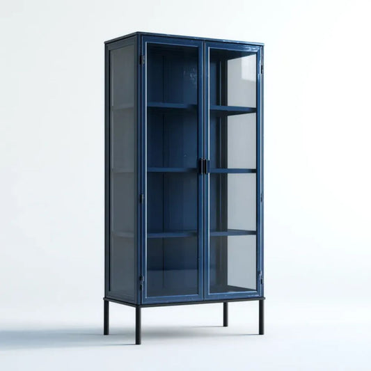 Granatowa metalowa witryna ze szkłem 90 × 40 × 180 cm