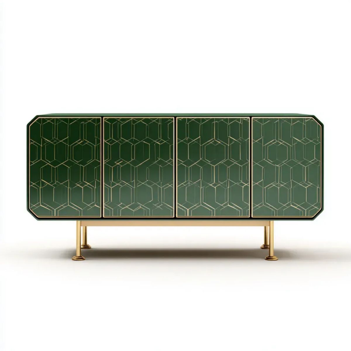 Komoda czterodrzwiowa z płyty MDF zielono-złota 180 × 40 × 85 cm