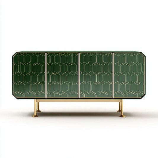 Komoda czterodrzwiowa z płyty MDF zielono-złota 180 × 40 × 85 cm