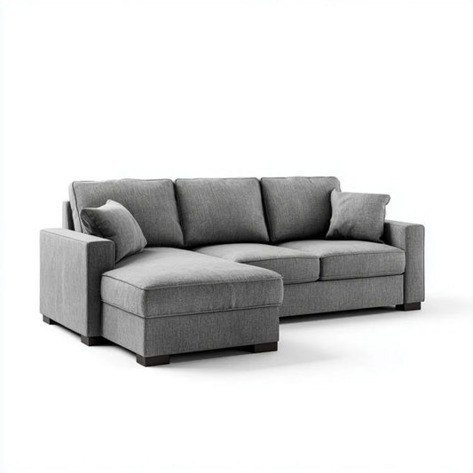 Lewostronna sofa narożna z tapicerką poliestrową, szara, 250 × 160 × 85 cm