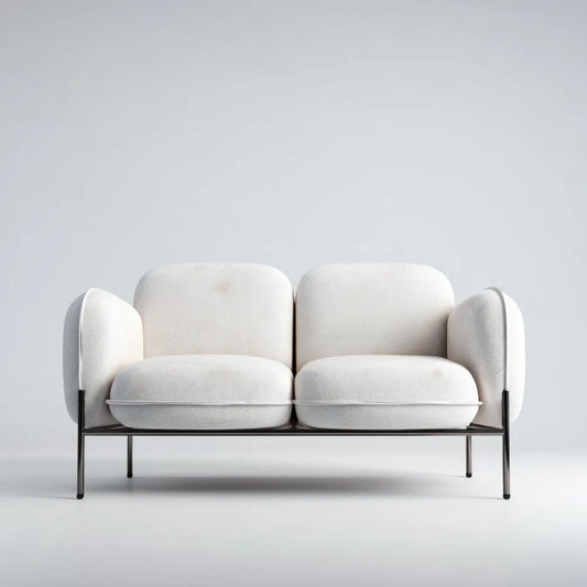 Kremowa sofa dwuosobowa z tapicerką poliestrową i stalową ramą, 150 × 78 × 78 cm