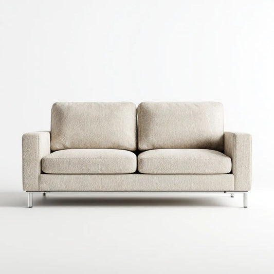 Beżowa sofa dwuosobowa z poliestru 160 × 90 × 82 cm ze srebrnymi metalowymi nóżkami