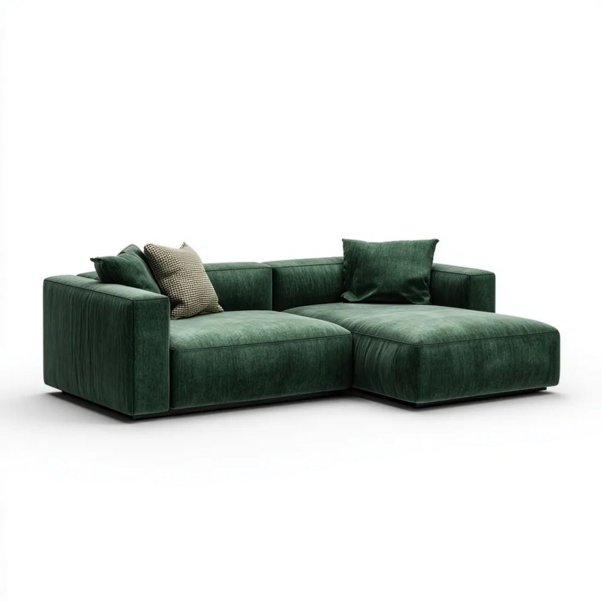 Zielona sofa narożna z prawostronnym szezlongiem, tapicerowana poliestrem, 260 x 170 x 82 cm