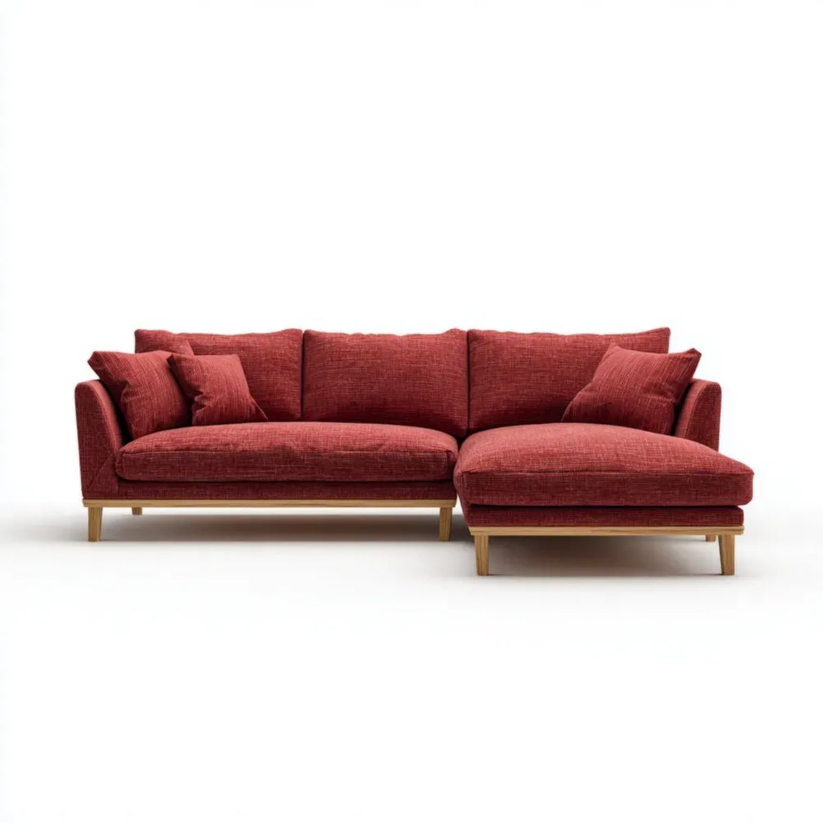 Prawostronna czerwona sofa narożna z szezlongiem, tapicerka poliestrowa, 260 × 160 × 85 cm