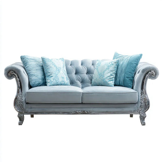 Dwuosobowa sofa aksamitna błękitno-srebrna 180 x 90 x 95 cm