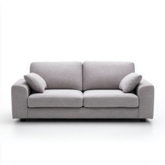 Dwuosobowa sofa tapicerowana z tkaniny poliestrowej jasnoszara z czarnymi nóżkami, 180 × 85 × 85 cm