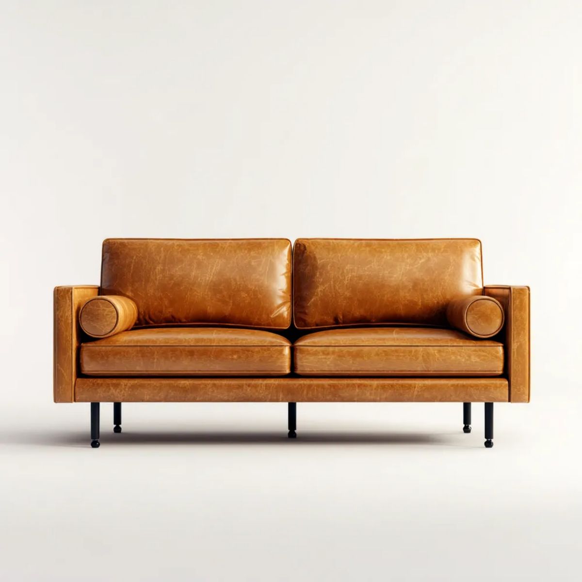 Brązowa sofa dwuosobowa ze skóry syntetycznej PU, 180 x 86 x 82 cm