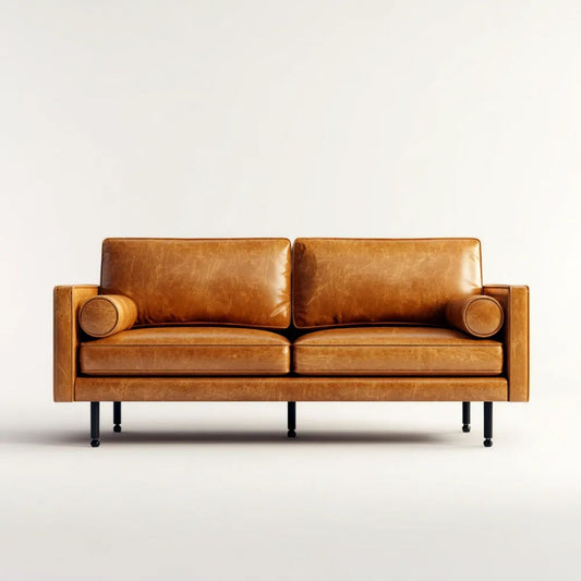 Brązowa sofa dwuosobowa ze skóry syntetycznej PU, 180 x 86 x 82 cm