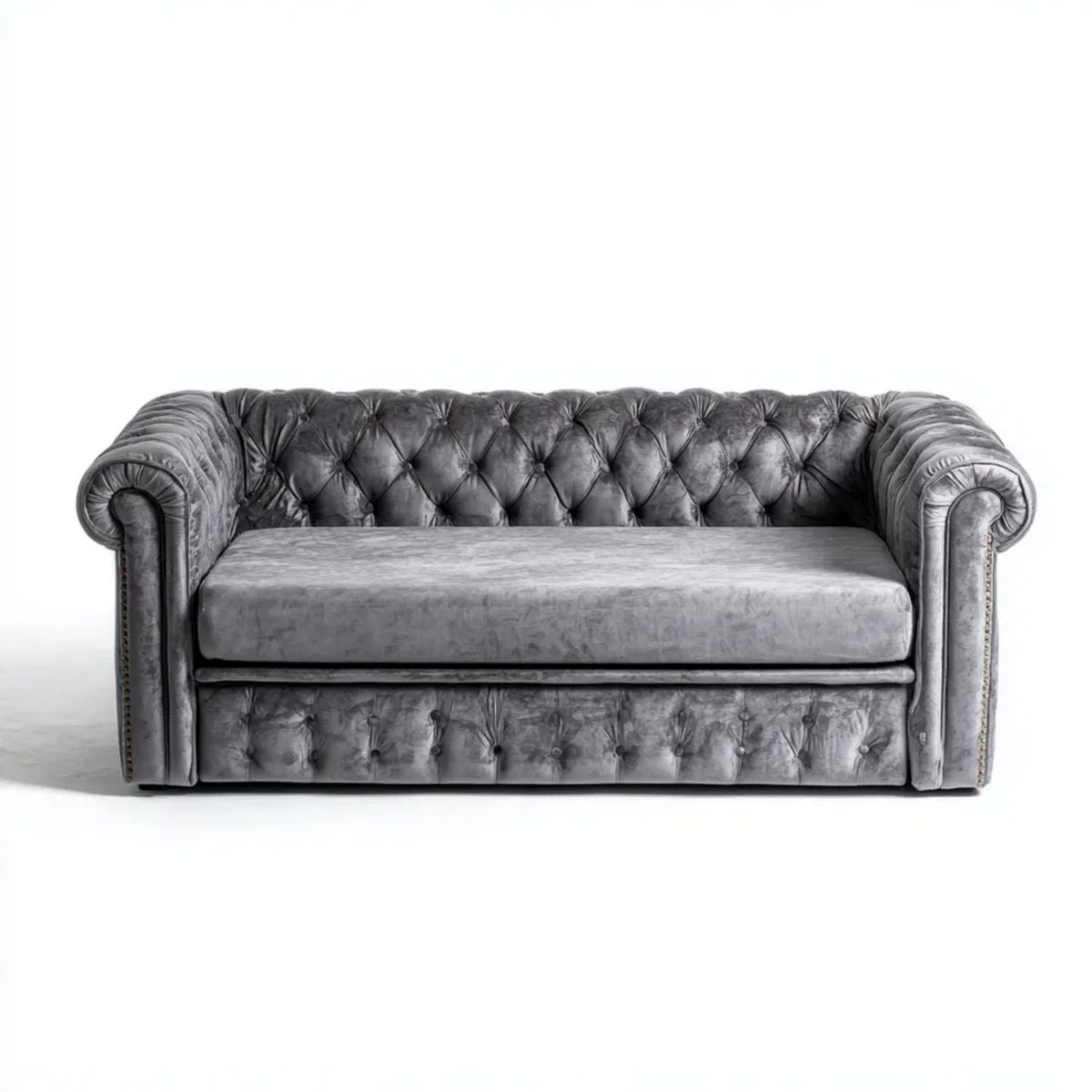 Dwuosobowa sofa Chesterfield z aksamitu szara 180 x 90 x 75 cm