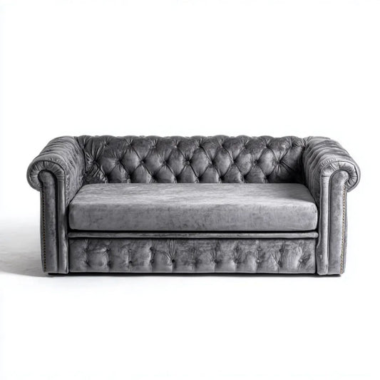 Dwuosobowa sofa Chesterfield z aksamitu szara 180 x 90 x 75 cm