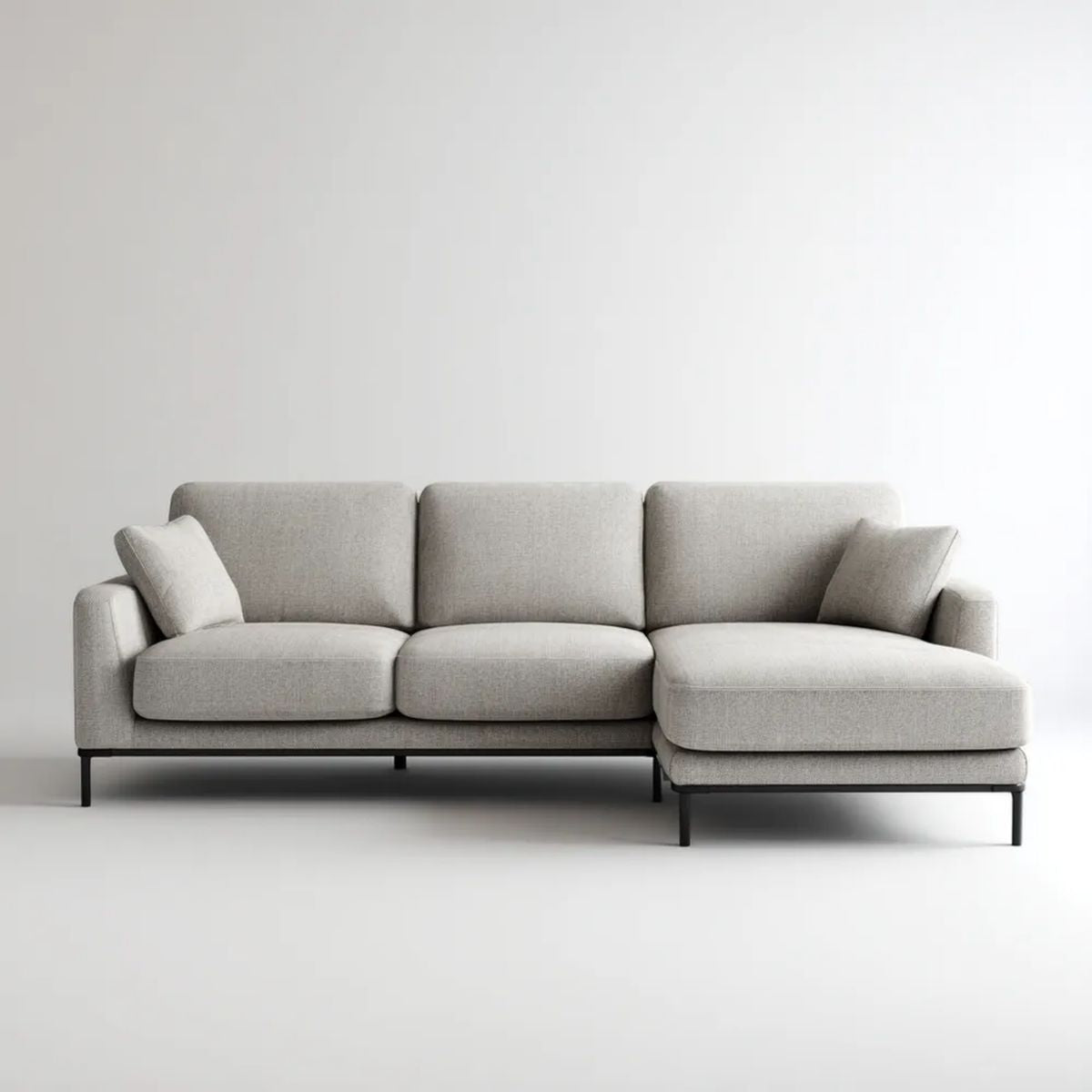 Jasnoszara sofa narożna z szezlongiem z poliestru 280 × 160 × 85 cm, kształt L